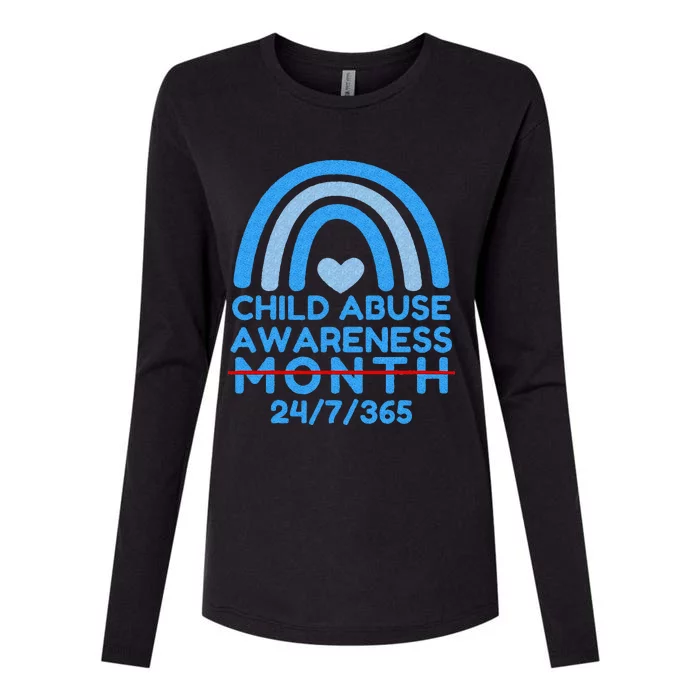 Blue Rainbow Child Abuse Prevention Awareness Month 247365 Womens Cotton Relaxed Long Sleeve T-Shirt