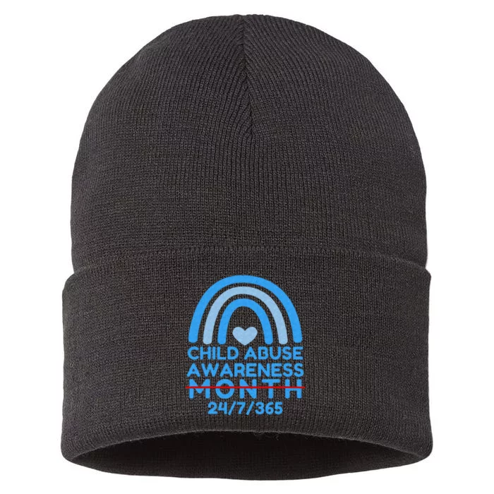 Blue Rainbow Child Abuse Prevention Awareness Month 247365 Sustainable Knit Beanie