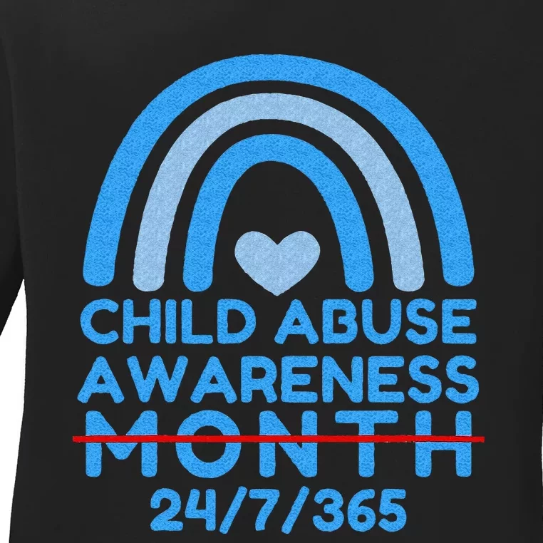 Blue Rainbow Child Abuse Prevention Awareness Month 247365 Ladies Long Sleeve Shirt