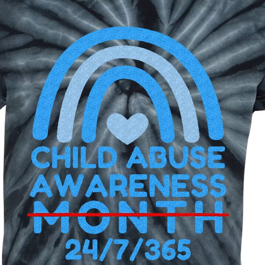 Blue Rainbow Child Abuse Prevention Awareness Month 247365 Kids Tie-Dye T-Shirt