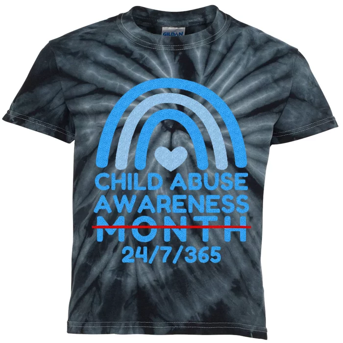 Blue Rainbow Child Abuse Prevention Awareness Month 247365 Kids Tie-Dye T-Shirt