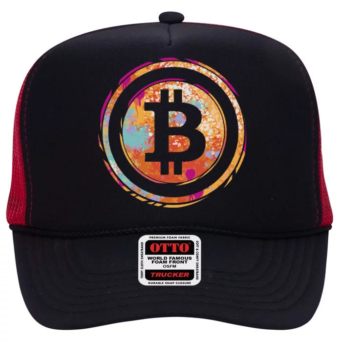 Bitcoin Retro Crypto High Crown Mesh Trucker Hat