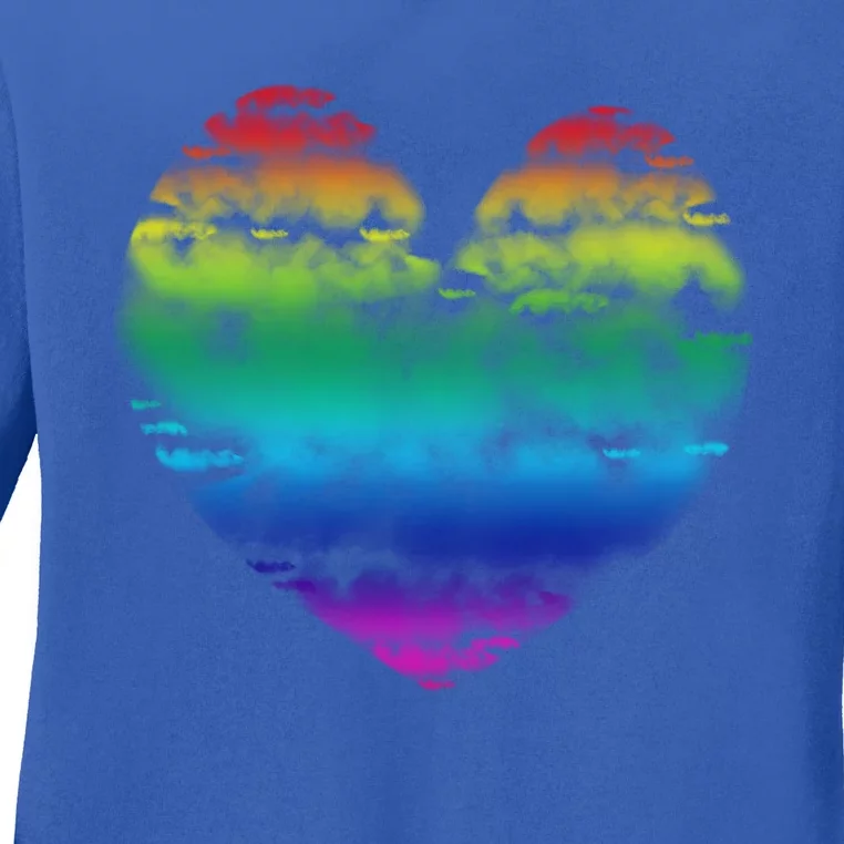 Big Rainbow Clouds Heart Tee Cute Valentines Day Gift Ladies Long Sleeve Shirt