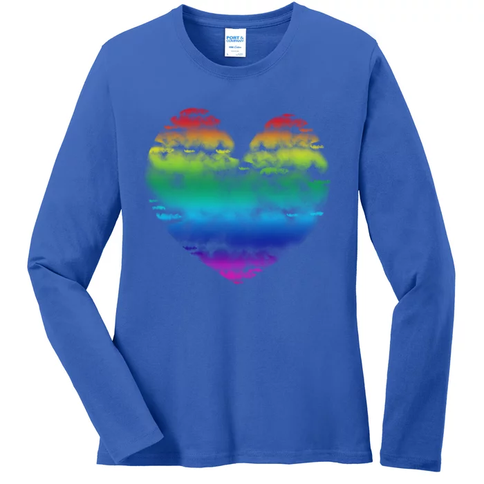 Big Rainbow Clouds Heart Tee Cute Valentines Day Gift Ladies Long Sleeve Shirt