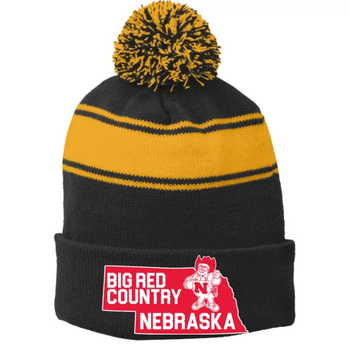 Big Red Country Nebraska Stripe Pom Pom Beanie