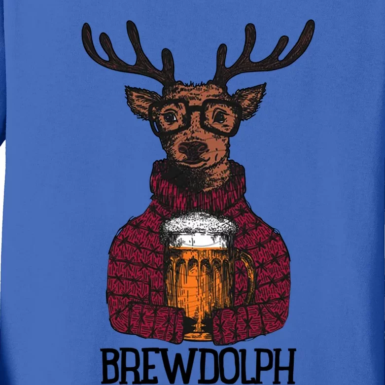 Brewdolph Reindeer Christmas Beer Lovers Meaningful Gift Kids Long Sleeve Shirt