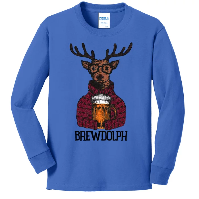 Brewdolph Reindeer Christmas Beer Lovers Meaningful Gift Kids Long Sleeve Shirt