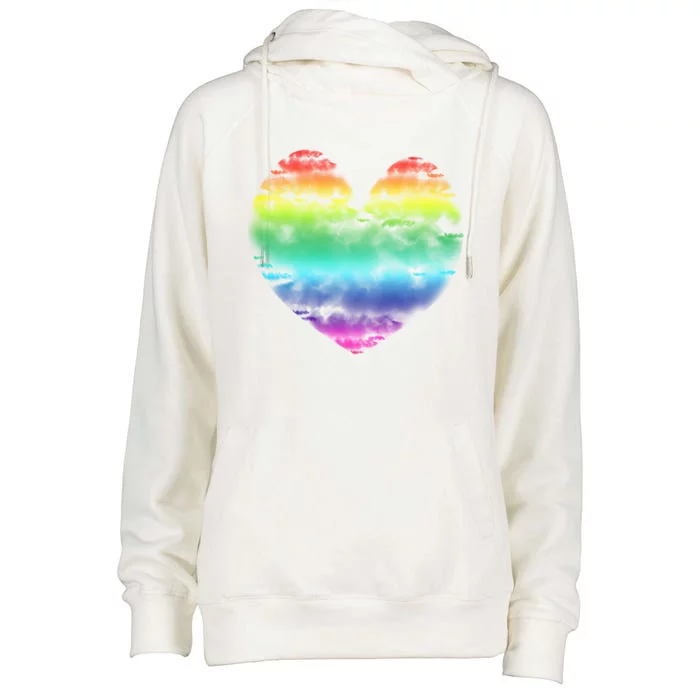 Big Rainbow Clouds Heart Tee Cute Valentines Day Gift Cute Gift Womens Funnel Neck Pullover Hood