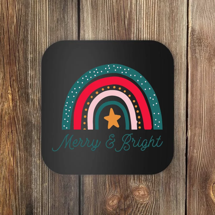 Boho Rainbow Christmas Merry And Bright Coaster