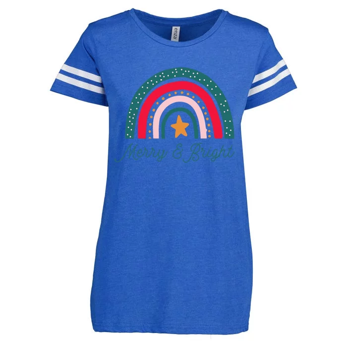 Boho Rainbow Christmas Merry And Bright Enza Ladies Jersey Football T-Shirt