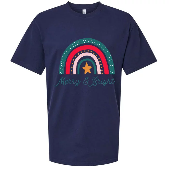 Boho Rainbow Christmas Merry And Bright Sueded Cloud Jersey T-Shirt