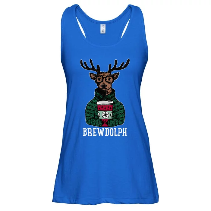 Brewdolph Reindeer Coffee Retro Christmas Coffee Xmas Ladies Essential Flowy Tank