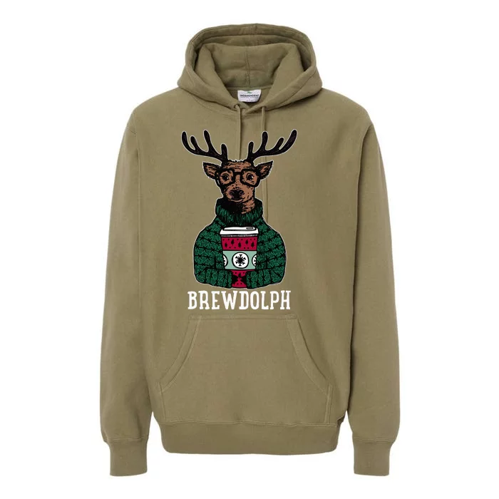 Brewdolph Reindeer Coffee Retro Christmas Coffee Xmas Premium Hoodie