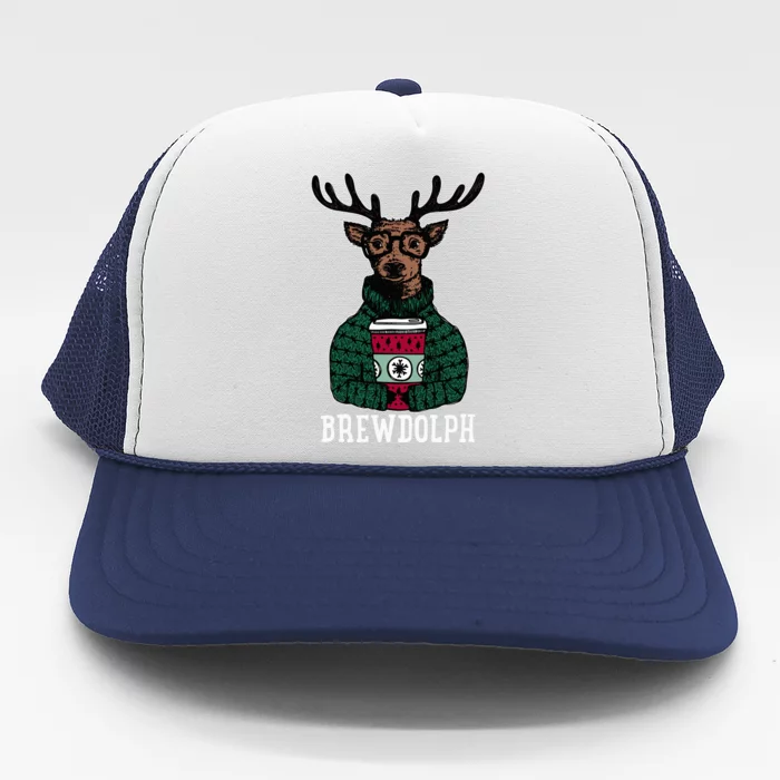 Brewdolph Reindeer Coffee Retro Christmas Coffee Xmas Trucker Hat