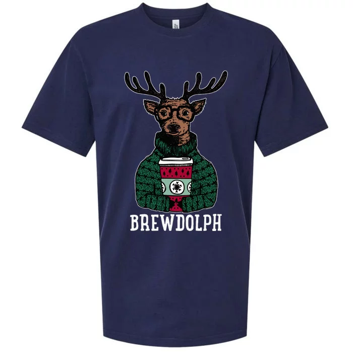 Brewdolph Reindeer Coffee Retro Christmas Coffee Xmas Sueded Cloud Jersey T-Shirt