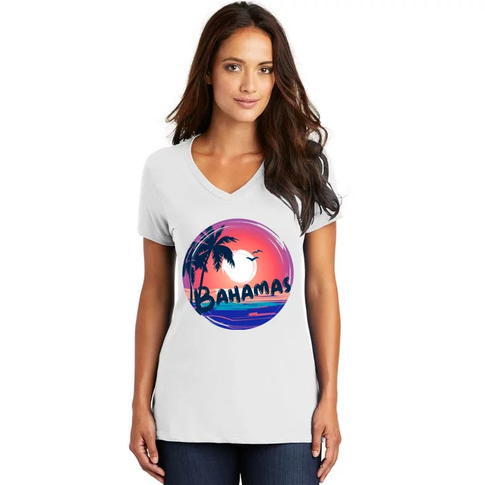 Bahamas Retro Circle Women's V-Neck T-Shirt