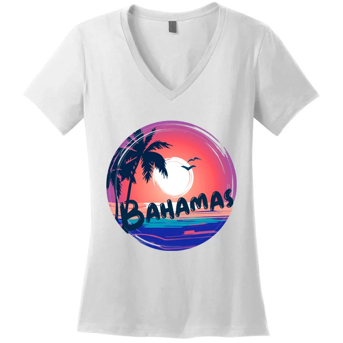 Bahamas Retro Circle Women's V-Neck T-Shirt