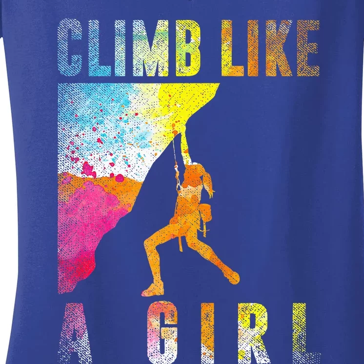 Bouldering Rock Climber Rock Climbing Women's V-Neck T-Shirt