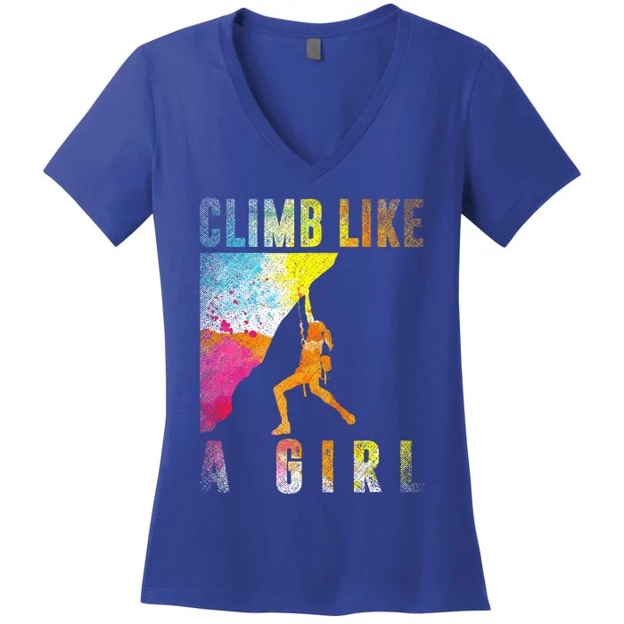 Bouldering Rock Climber Rock Climbing Women's V-Neck T-Shirt