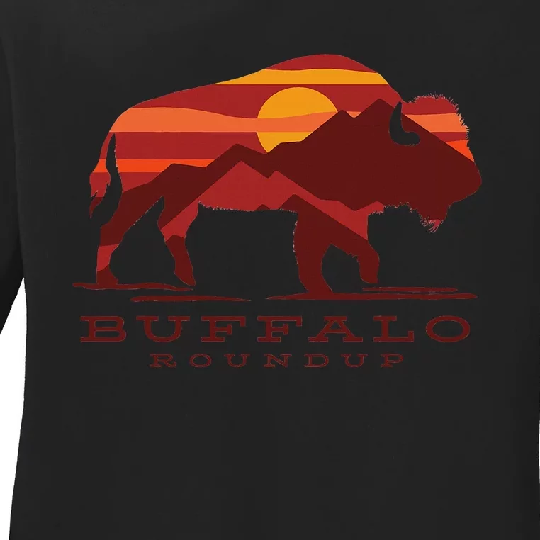 Buffalo Roundup Custer State Park South Dakota Sunset Ladies Long Sleeve Shirt