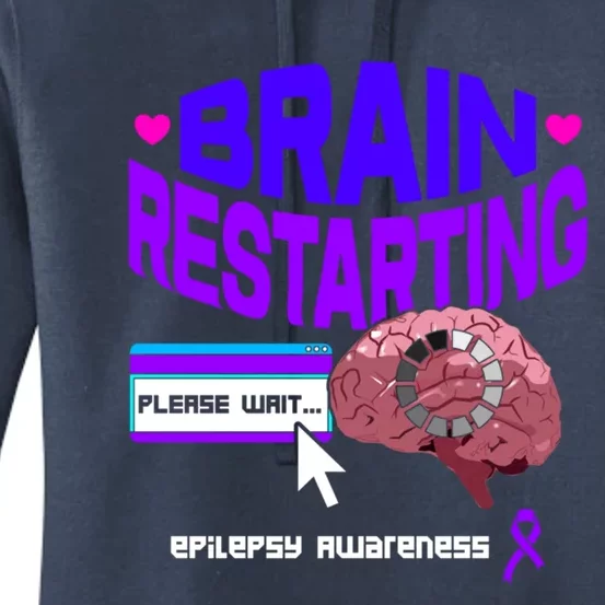 Brain Restart Cute Gift Purple Ribbon For Epilepsy Awareness Month Meaningful Gi Women's Pullover Hoodie