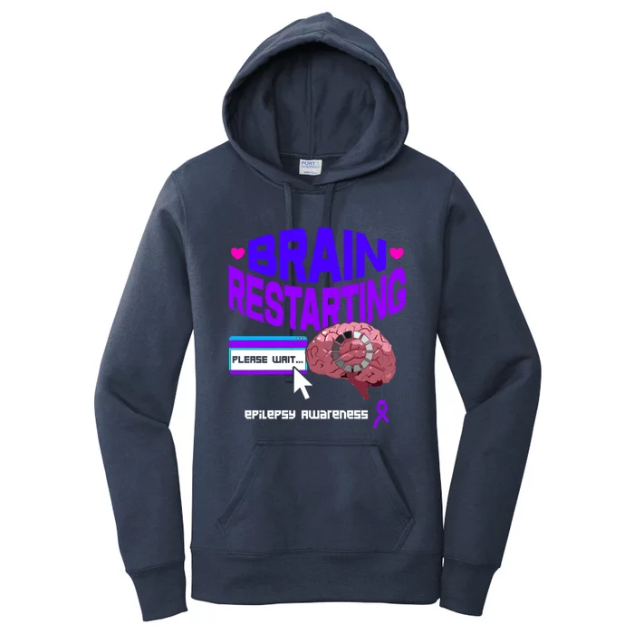 Brain Restart Cute Gift Purple Ribbon For Epilepsy Awareness Month Meaningful Gi Women's Pullover Hoodie