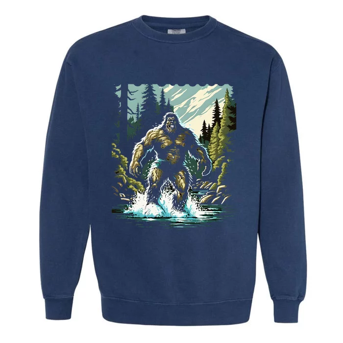 Bigfoot River Crossing in National Forest Sasquatch Cryptid Garment-Dyed Sweatshirt