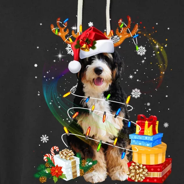 Bernedoodle Reindeer Christmas Lights Funny Dog Xmas Gift Cool Gift Garment-Dyed Fleece Hoodie