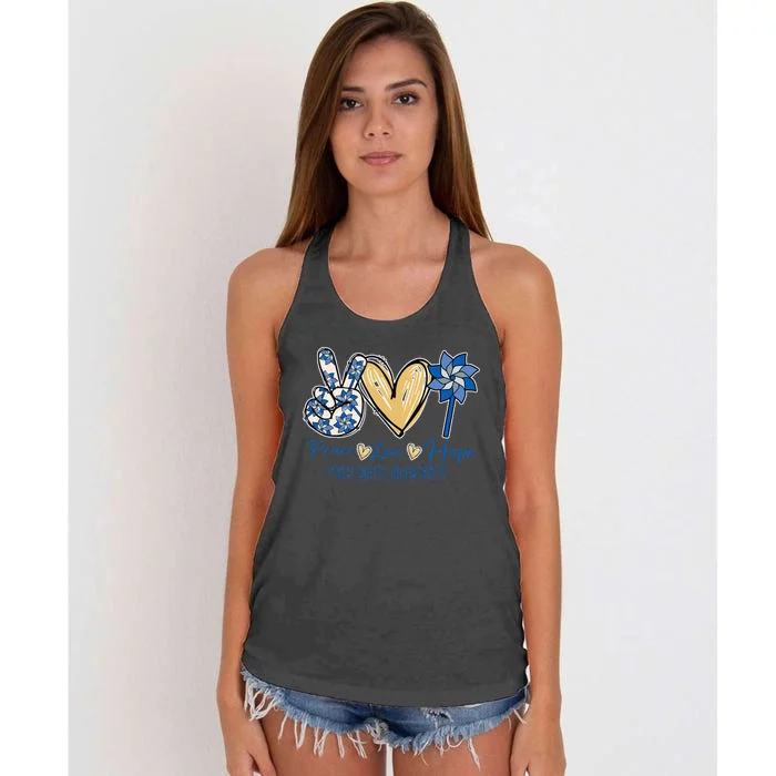 Blue rainbow child abuse prevention awareness month 247365 Women's Knotted Racerback Tank