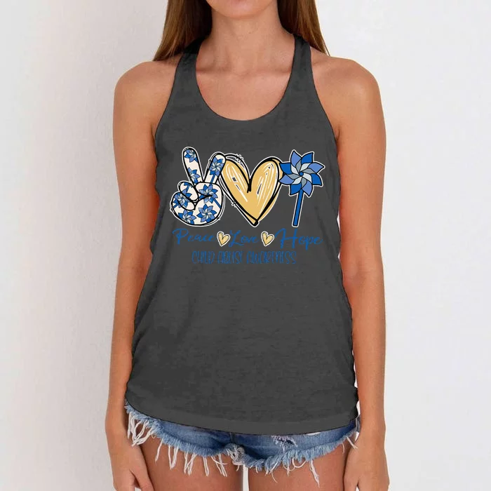 Blue rainbow child abuse prevention awareness month 247365 Women's Knotted Racerback Tank