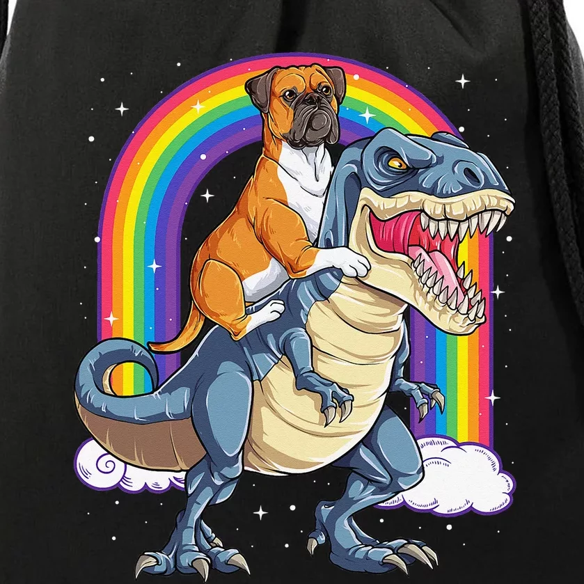 Boxer Riding Dinosaur T rex Gift Dog Lover Rainbow Drawstring Bag