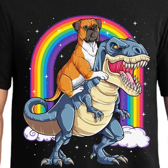 Boxer Riding Dinosaur T rex Gift Dog Lover Rainbow Pajama Set