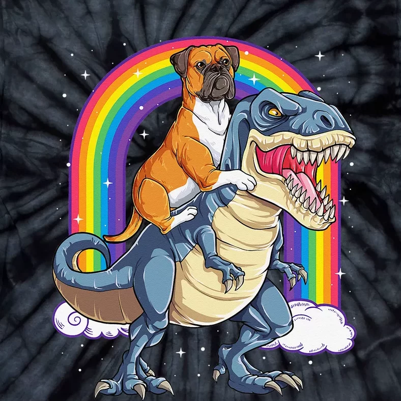 Boxer Riding Dinosaur T rex Gift Dog Lover Rainbow Tie-Dye T-Shirt