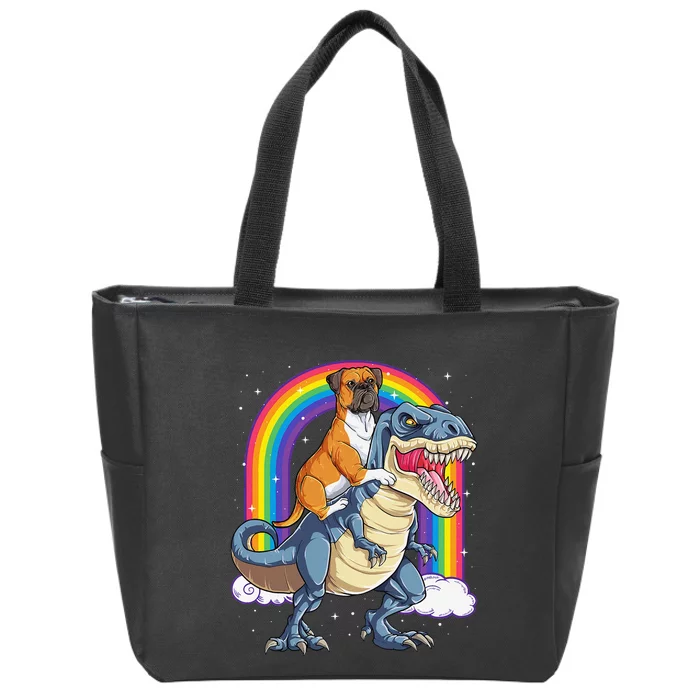 Boxer Riding Dinosaur T rex Gift Dog Lover Rainbow Zip Tote Bag