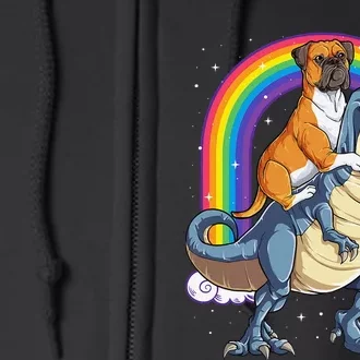 Boxer Riding Dinosaur T rex Gift Dog Lover Rainbow Full Zip Hoodie