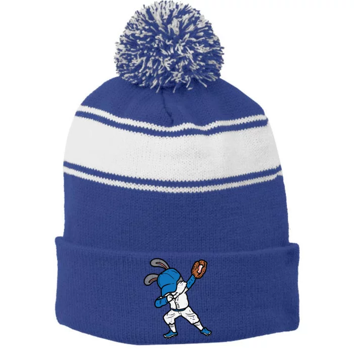 Bunny Rabbit Dab Baseball Easter Sport Pitcher Gift Stripe Pom Pom Beanie