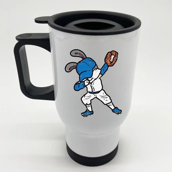 Bunny Rabbit Dab Baseball Easter Sport Pitcher Gift Front & Back Stainless Steel Travel Mug