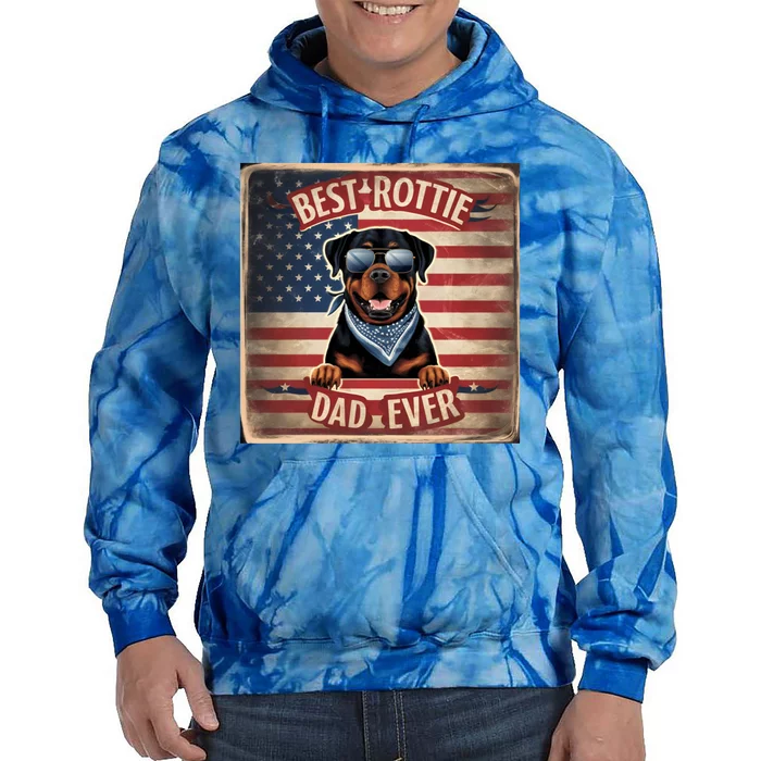 Best Rottie Dad Ever Rottweiler American Flag For Dad Gift Tie Dye Hoodie