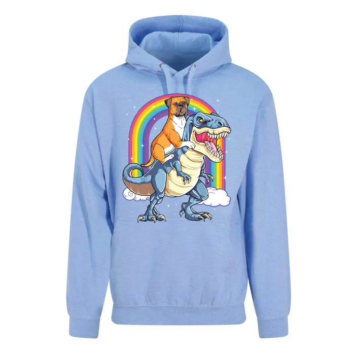 Boxer Riding Dinosaur T Rex Gift Dog Lover Boy Rainbow Unisex Surf Hoodie