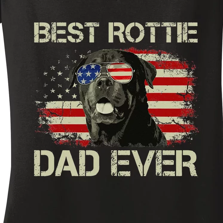 Best Rottie Dad Ever Rottweiler American Flag Gift Women's V-Neck T-Shirt