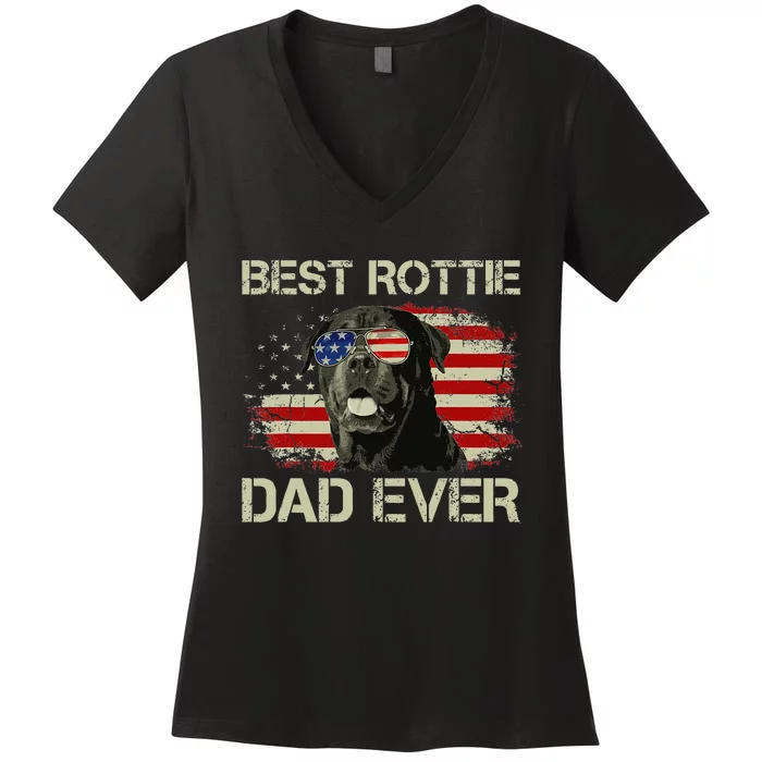 Best Rottie Dad Ever Rottweiler American Flag Gift Women's V-Neck T-Shirt