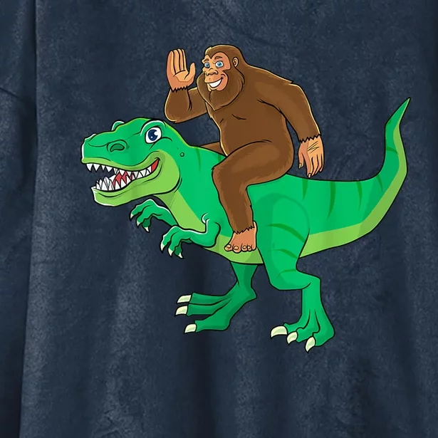 Bigfoot Riding Dinosaur T Rex Funny Sasquatch Lover Hooded Wearable Blanket