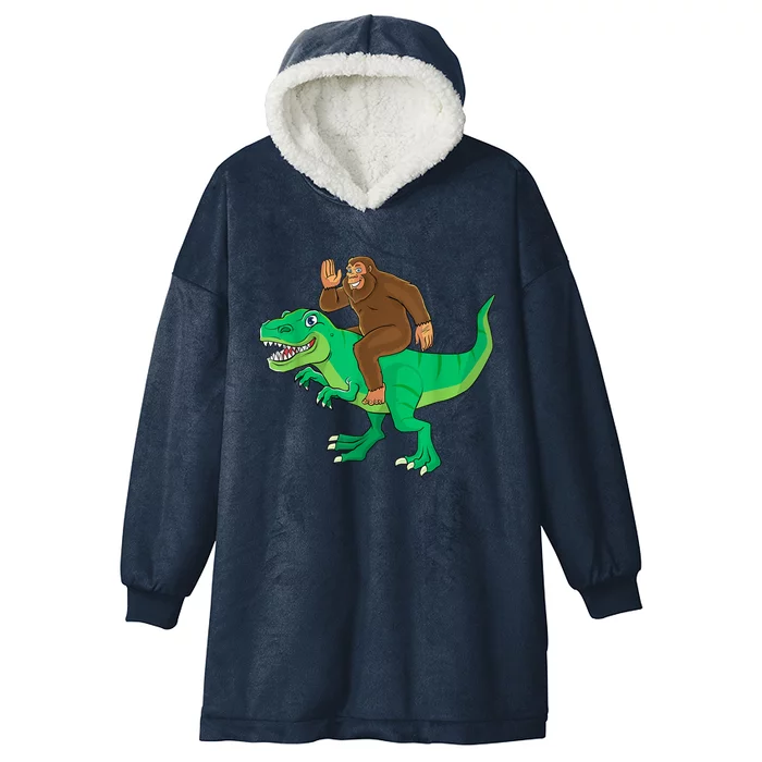 Bigfoot Riding Dinosaur T Rex Funny Sasquatch Lover Hooded Wearable Blanket