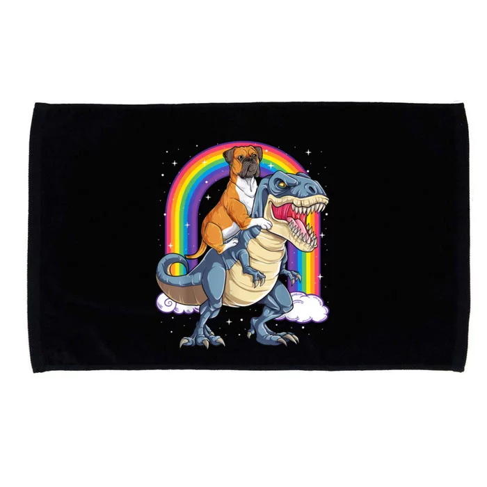 Boxer Riding Dinosaur T Rex Dog Lover Boys Kids Rainbow Microfiber Hand Towel