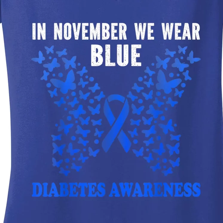 Blue Ribbon Day In November We Wear Blue Diabetes Awareness Gift Women's V-Neck T-Shirt