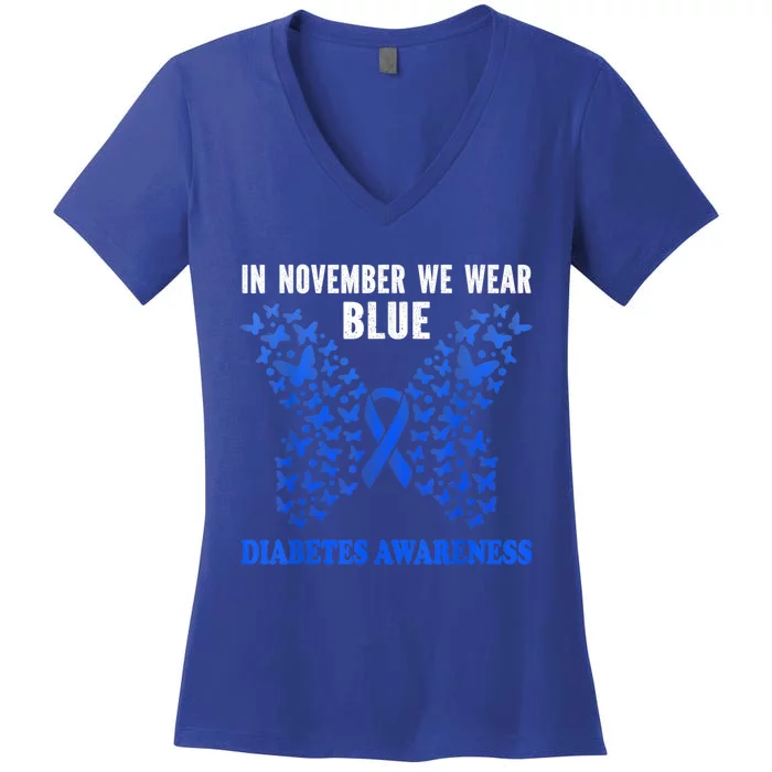 Blue Ribbon Day In November We Wear Blue Diabetes Awareness Gift Women's V-Neck T-Shirt