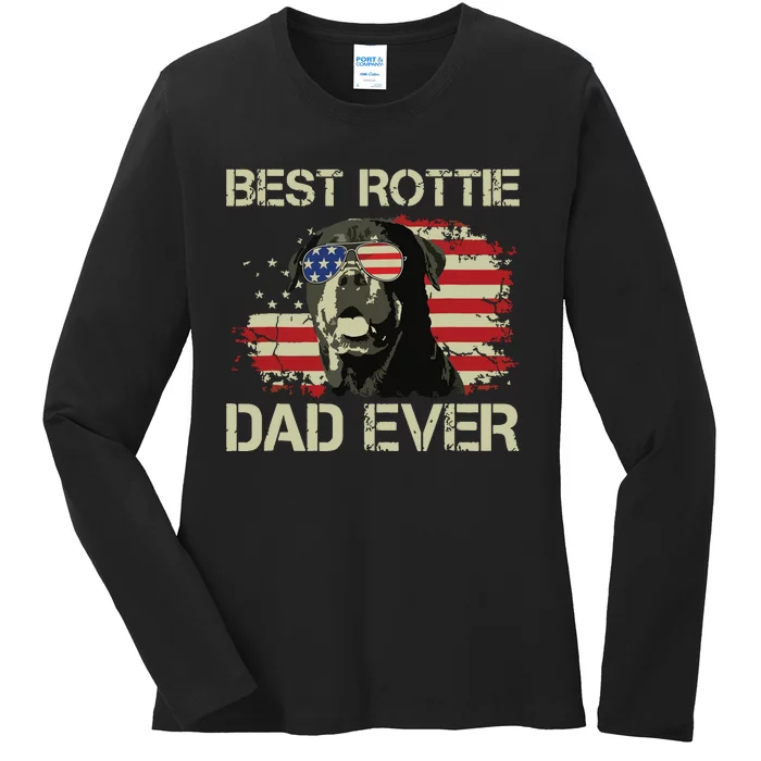 Best Rottie Dad Ever Rottweiler American Flag Gift Ladies Long Sleeve Shirt