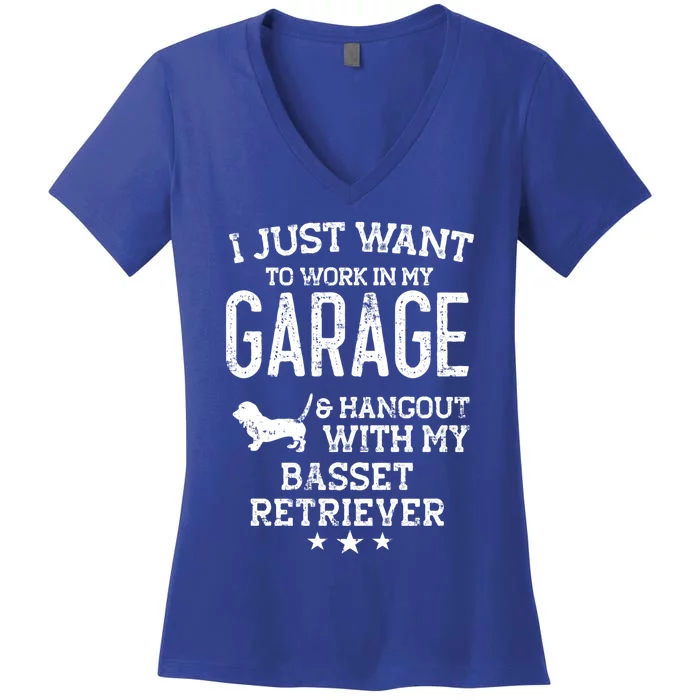 Basset Retriever Dad Car Garage Hangout Cute Gift Women's V-Neck T-Shirt