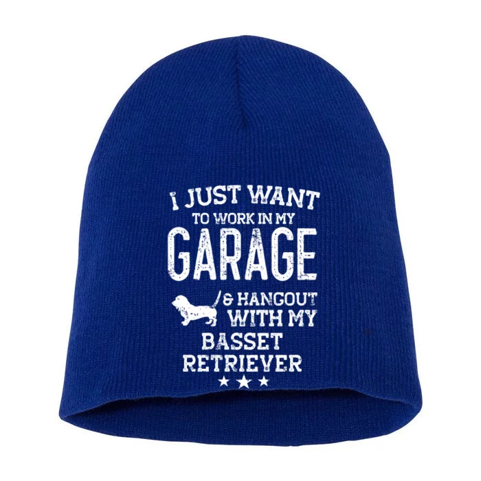 Basset Retriever Dad Car Garage Hangout Cute Gift Short Acrylic Beanie