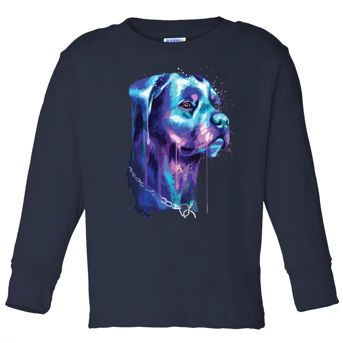 Bright Rottweiler Dog Watercolor Painting Toddler Long Sleeve Shirt